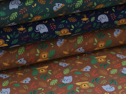 stoff-jersey-baumwolle-baumwolljersey-dschungel-jungle-safari-tiere-wildtiere-wild-life-elefant-loewe-koala-affe-blaetter-serie