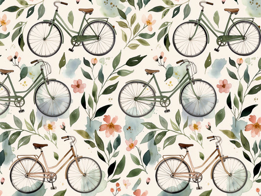 RESTSTÜCK Jersey Stoff - Blütenfahrt ca. 58cm mit floralen Motiven und Fahrrädern