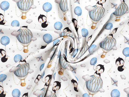 Jersey Stoff - Pinguin und Heißluftballon