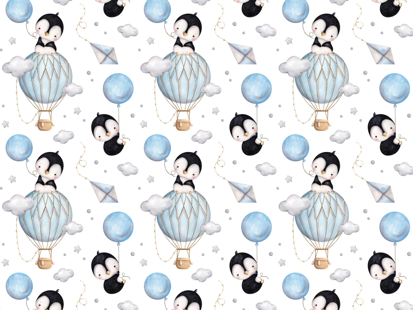 Jersey Stoff - Pinguin und Heißluftballon