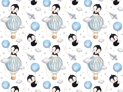 Jersey Stoff - Pinguin und Heißluftballon