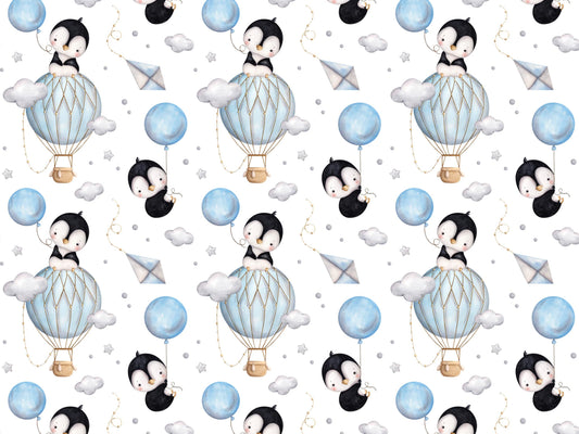 Jersey Stoff - Pinguin und Heißluftballon