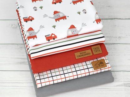 stoff-jersey-baumwolle-baumwolljersey-firefighter-elephant-elefant-tier-feuerwehr-kombistoff-kariert-grid-streifen-stripes-panel-serie-2