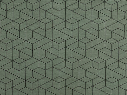 Olivgrün jersey stoff mit grafischem muster, Baumwolljersey mit geometrischem Print.