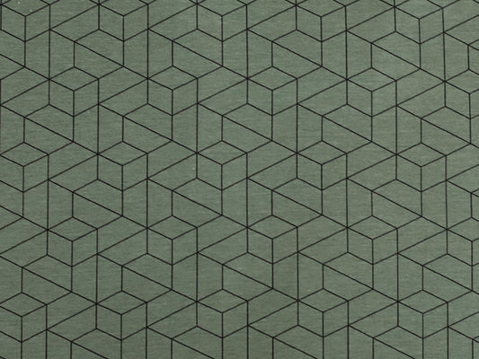 Olivgrün jersey stoff mit grafischem muster, Baumwolljersey mit geometrischem Print.