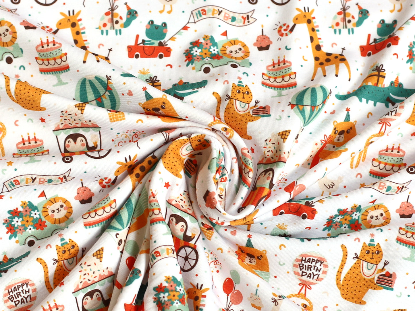 Jersey Stoff - Happy Birthday - Tiere