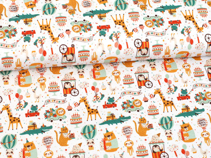 Jersey Stoff - Happy Birthday - Tiere