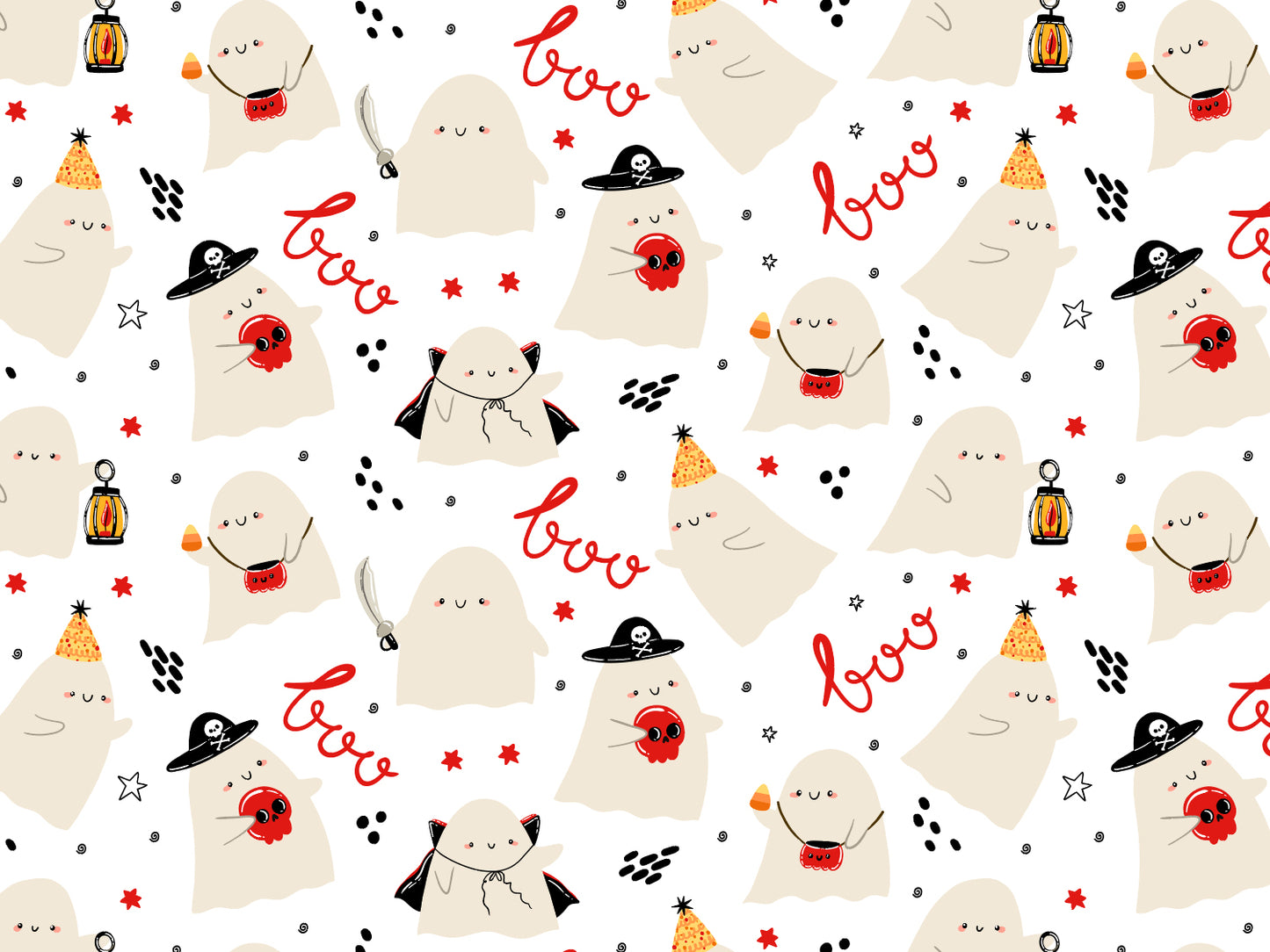 Jersey Stoff - Gespenster Party, einbedruckter Halloween ghost jersey fabric mit süßen Gespenstern und Festtagsmotiven.
