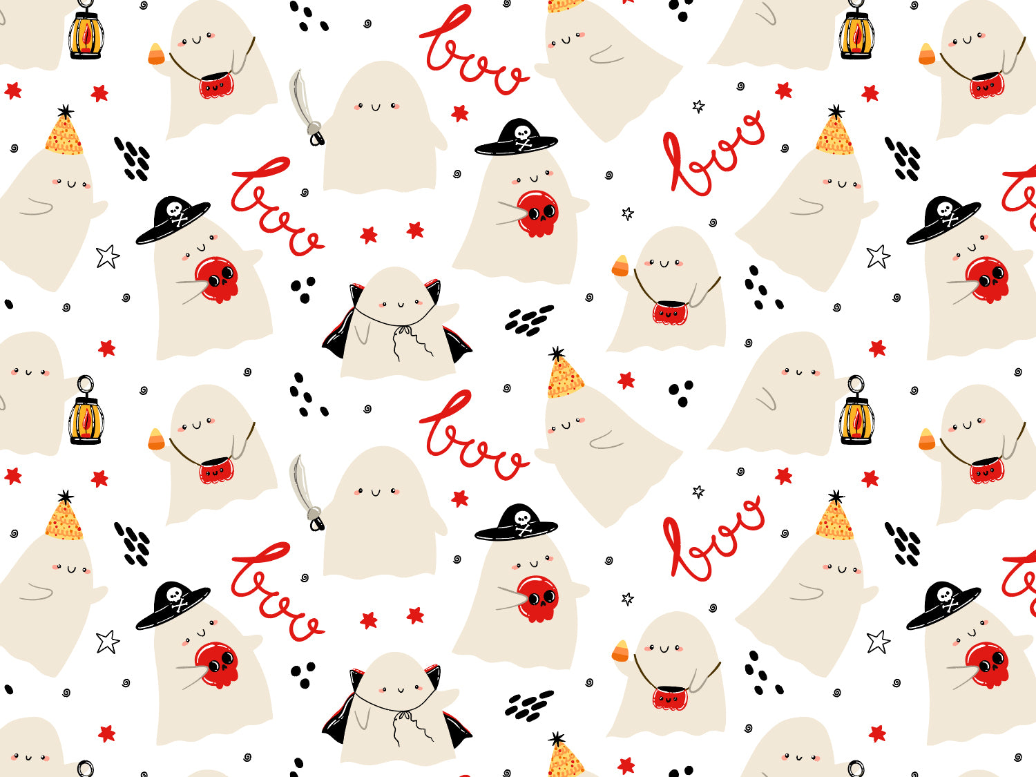 Jersey Stoff - Gespenster Party, einbedruckter Halloween ghost jersey fabric mit süßen Gespenstern und Festtagsmotiven.