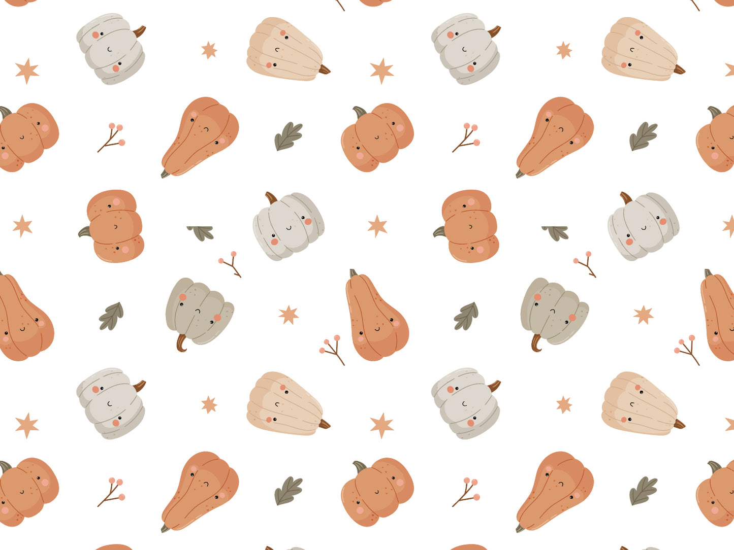 smiling pumpkin jersey fabric featuring cute smiling pumpkins on a white background.