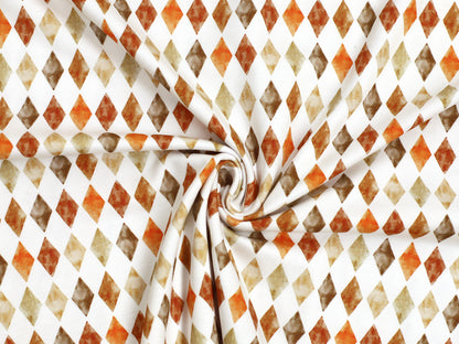 lightweight jersey fabric autumn pattern in a colorful diamond design for stylish fall projects.