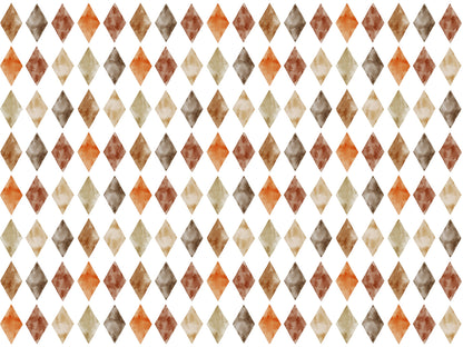 lightweight jersey fabric autumn pattern design featuring a diamond motif in warm fall colors.