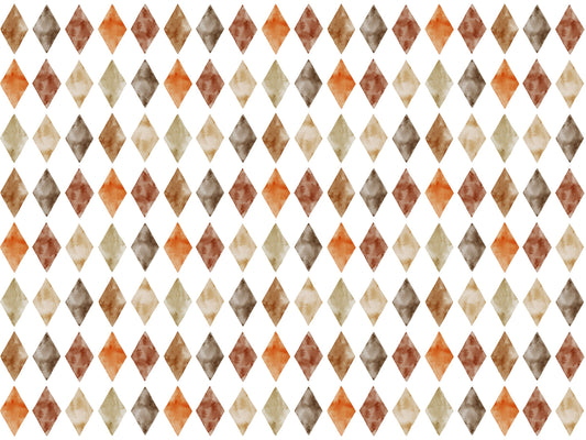 lightweight jersey fabric autumn pattern design featuring a diamond motif in warm fall colors.