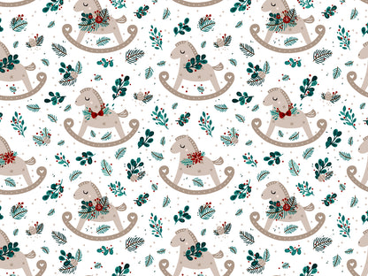 stoff-jersey-baumwolle-baumwolljersey-herbst-winter-weihnachten-weihnachtswunder-kinder-baby-tiere-wolke-tupfen-beige-kombi-Schaukelpferd