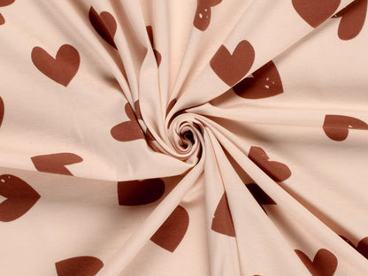 Jersey Stoff - Herzen - braunrosa