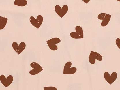 Jersey Stoff - Herzen - braunrosa