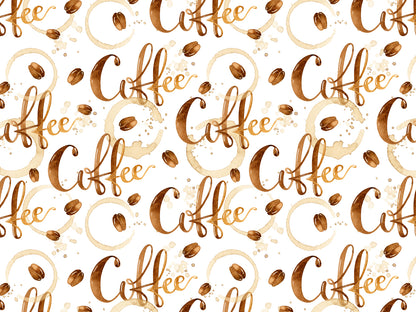 Jersey Stoff - Coffee Coffee, schöner leichter coffee jersey fabric mit "Coffee" Schrift und Kaffeebohnenmotiv.