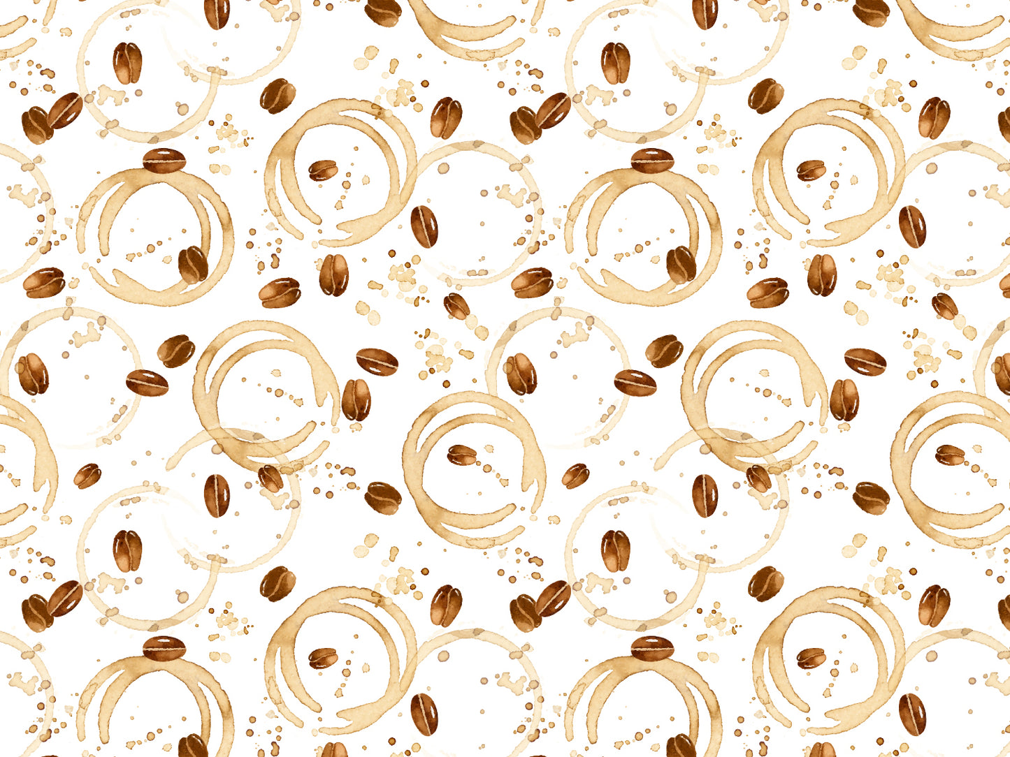 Jersey Stoff - Coffee Stain mit Kaffeeflecken und Kaffeebohnen, ideal für Kleidung. Coffee stain jersey fabric.