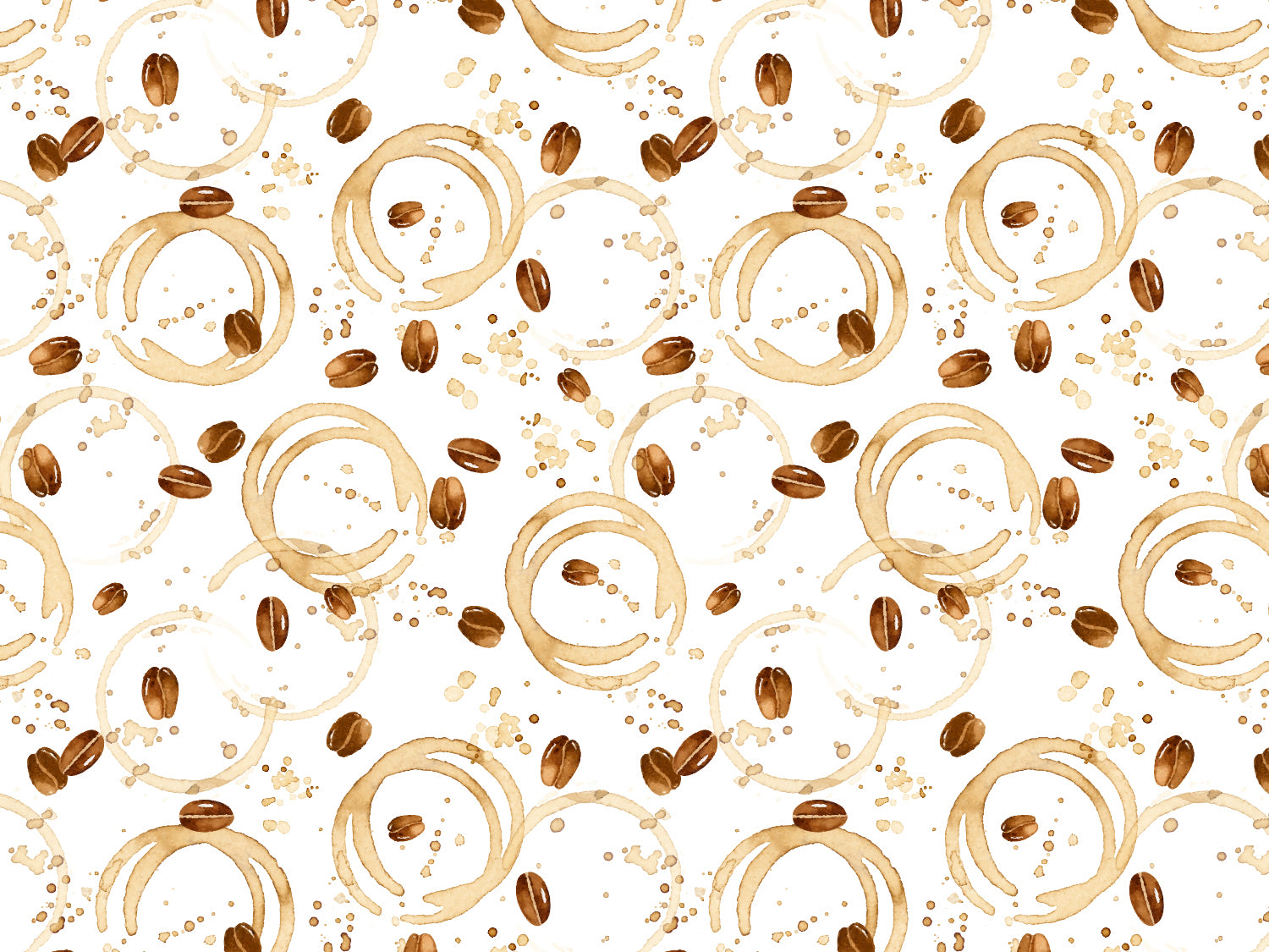Jersey Stoff - Coffee Stain mit Kaffeeflecken und Kaffeebohnen, ideal für Kleidung. Coffee stain jersey fabric.