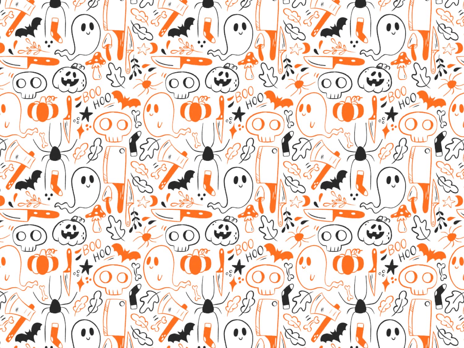 stoff-jersey-baumwolle-baumwolljersey-kathi-kunterbunt-halloween-herbst-spooky-season-geist-totenkopf-kuerbis-spinne-orange-schwarz-2