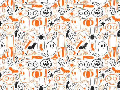 stoff-jersey-baumwolle-baumwolljersey-kathi-kunterbunt-halloween-herbst-spooky-season-geist-totenkopf-kuerbis-spinne-orange-schwarz