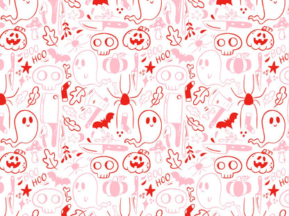 stoff-jersey-baumwolle-baumwolljersey-kathi-kunterbunt-halloween-herbst-spooky-season-geist-totenkopf-kuerbis-spinne-rosa-rot