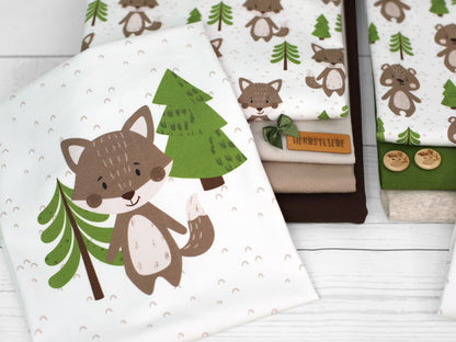 stoff-jersey-baumwolle-baumwolljersey-kathi-kunterbunt-im-wald-waldfreunde-waldtiere-hirsch-baer-fuchs-baum-braun-khaki-serie-4