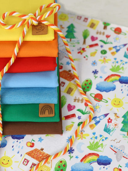 stoff-jersey-baumwolle-baumwolljersey-kathi-kunterbunt-kinderzeichnung-kritzel-sonne-regenbogen-blume-herz-stift-schmetterling-bunt-schule-verschiedene-farben-serie-kleine-kuenstle