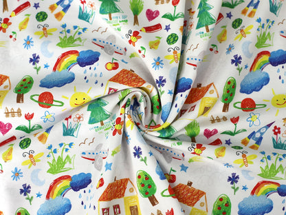 stoff-jersey-baumwolle-baumwolljersey-kathi-kunterbunt-kinderzeichnung-kritzel-sonne-regenbogen-haus-baum-stift-schmetterling-bunt-schule-verschiedene-farben-serie-3-kleine-kuenstl