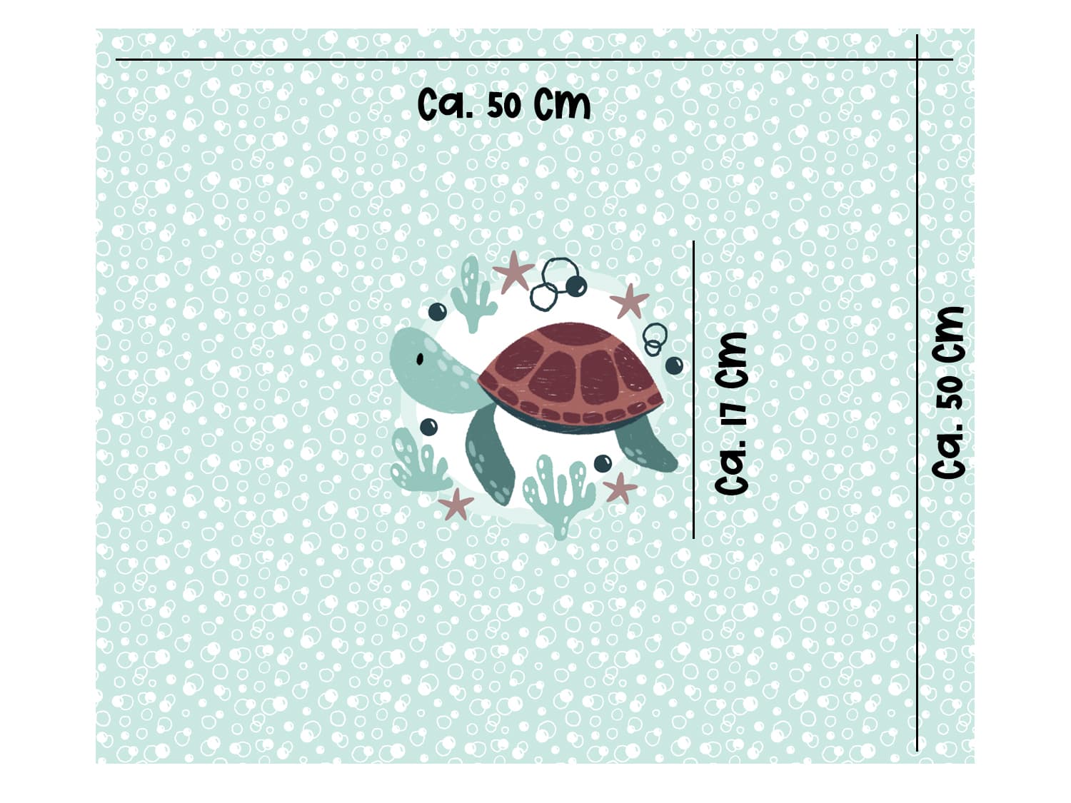 stoff-jersey-baumwolle-baumwolljersey-kathi-kunterbunt-kleine-schildkroete-tier-mint-blubberblasen-algen-panel-masse
