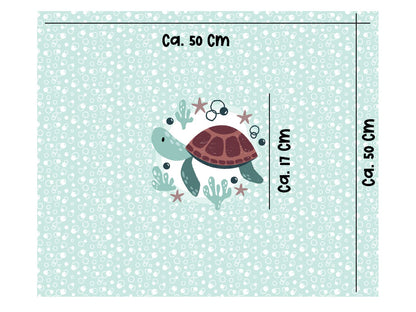 stoff-jersey-baumwolle-baumwolljersey-kathi-kunterbunt-kleine-schildkroete-tier-mint-blubberblasen-algen-panel-masse