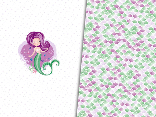 stoff-jersey-baumwolle-baumwolljersey-kathi-kunterbunt-meerjungfrau-mermaid-lila-gruen-neu-panel