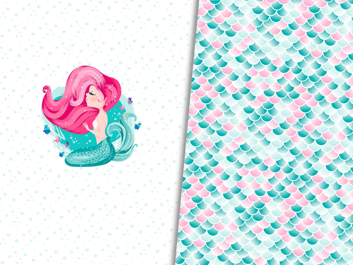 stoff-jersey-baumwolle-baumwolljersey-kathi-kunterbunt-meerjungfrau-mermaid-mint-pink-neu-panel