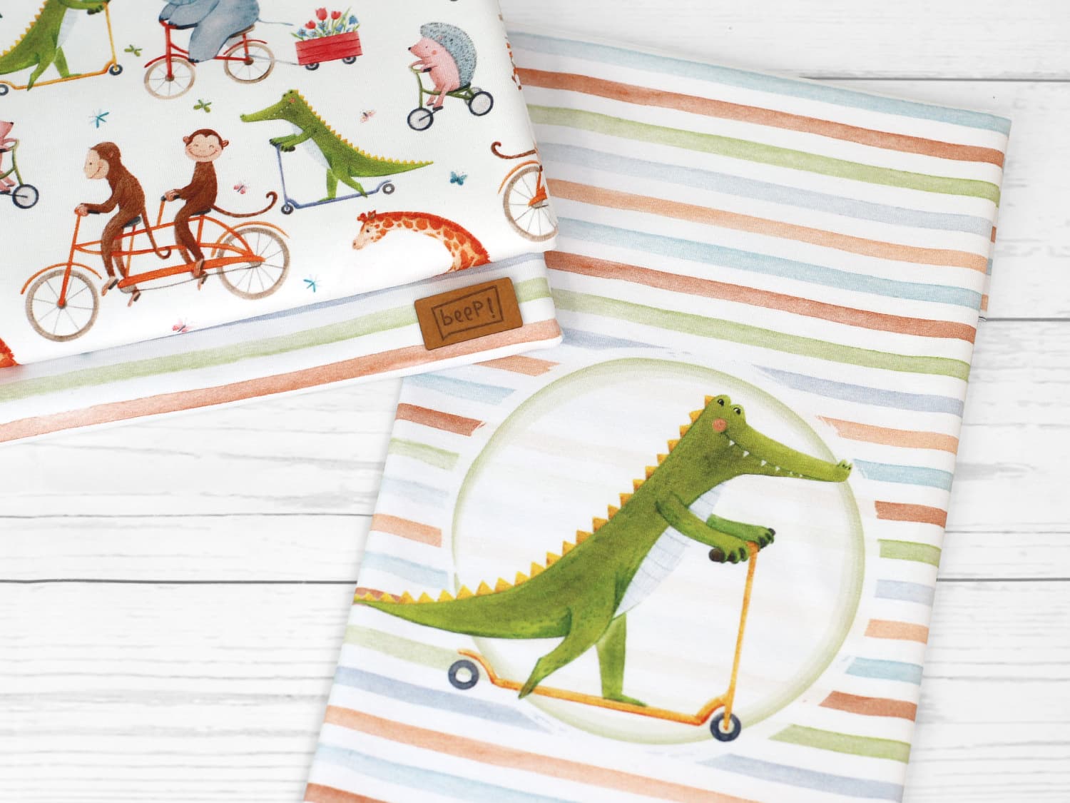 Jersey Stoff PANEL Happy Friends, Krokodil online kaufen