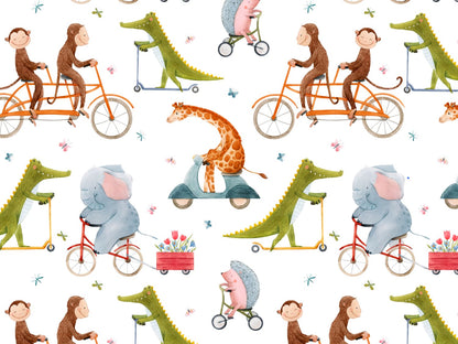 stoff-jersey-baumwolle-baumwolljersey-kathi-kunterbunt-tiere-krokodil-elefant-affe-giraffe-igel-fahrrad-roller-schmetterling-bunt-2