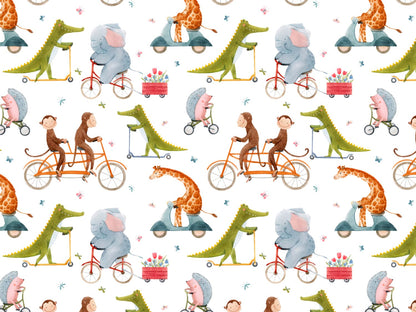 stoff-jersey-baumwolle-baumwolljersey-kathi-kunterbunt-tiere-krokodil-elefant-affe-giraffe-igel-fahrrad-roller-schmetterling-bunt