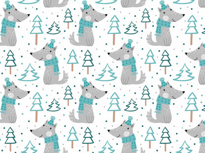 stoff-jersey-baumwolle-baumwolljersey-kathi-kunterbunt-winter-wolf-mit-muetze-und-schal-baum-im-wald-mint-petrol