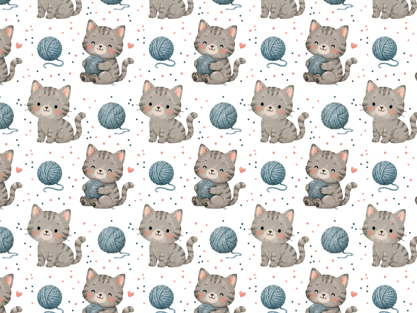 cat print jersey fabric featuring cute kittens and yarn balls in a playful pattern.