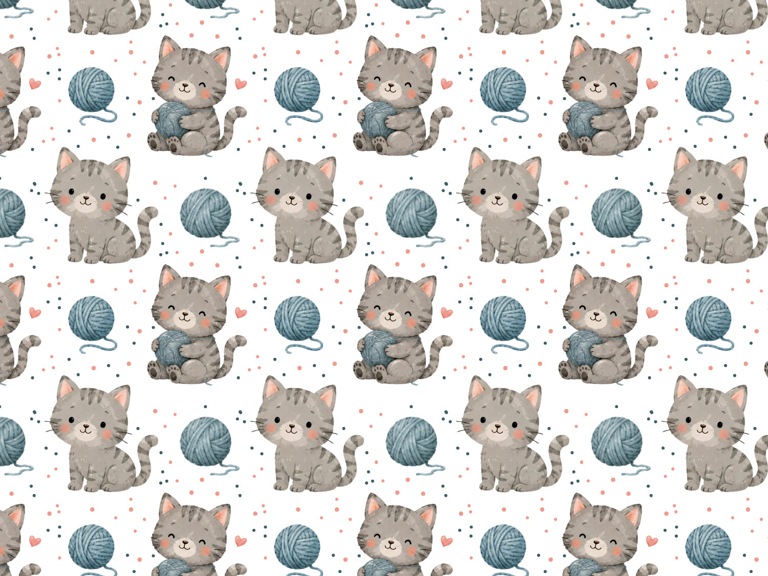 cat print jersey fabric featuring cute kittens and yarn balls in a playful pattern.