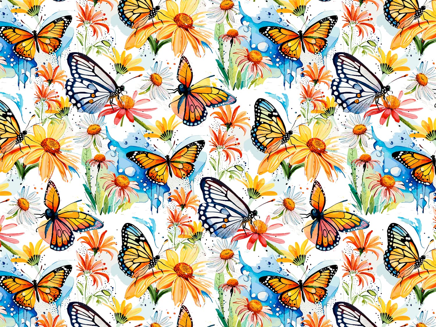 stoff-jersey-baumwolle-baumwolljersey-meterware-elastisch-bunte-schmetterlinge-blumen-watercolor-aquarell