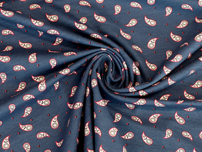 mini paisley jersey fabric in jeansblau with a beautiful paisley pattern on soft cotton.