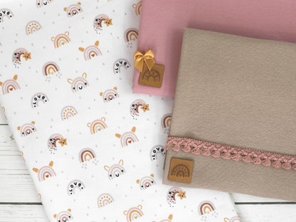 stoff-jersey-baumwolle-baumwolljersey-mini-regebogen-gesicht-rainbow-love-beige-senf-altrosa-kombistoffe