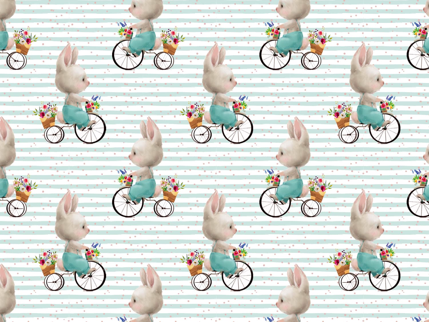 stoff-jersey-baumwolle-baumwolljersey-ostern-hase-fahrrad-streifen-tupfen-mint