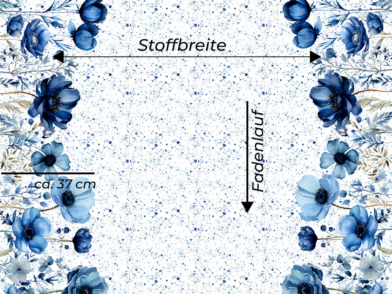 stoff-jersey-baumwolle-baumwolljersey-panel-borduere-blumen-gross-xxl-sprenkel-blau-fadenlauf