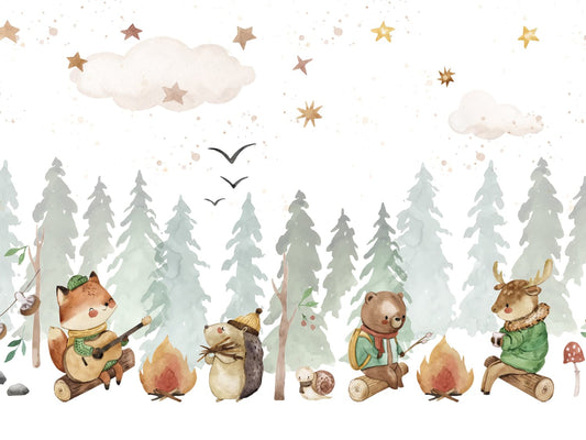 stoff-jersey-baumwolle-baumwolljersey-panel-happy-camper-wald-waldfreunde-fuchs-igel-schnecke-baer-elch-sterne