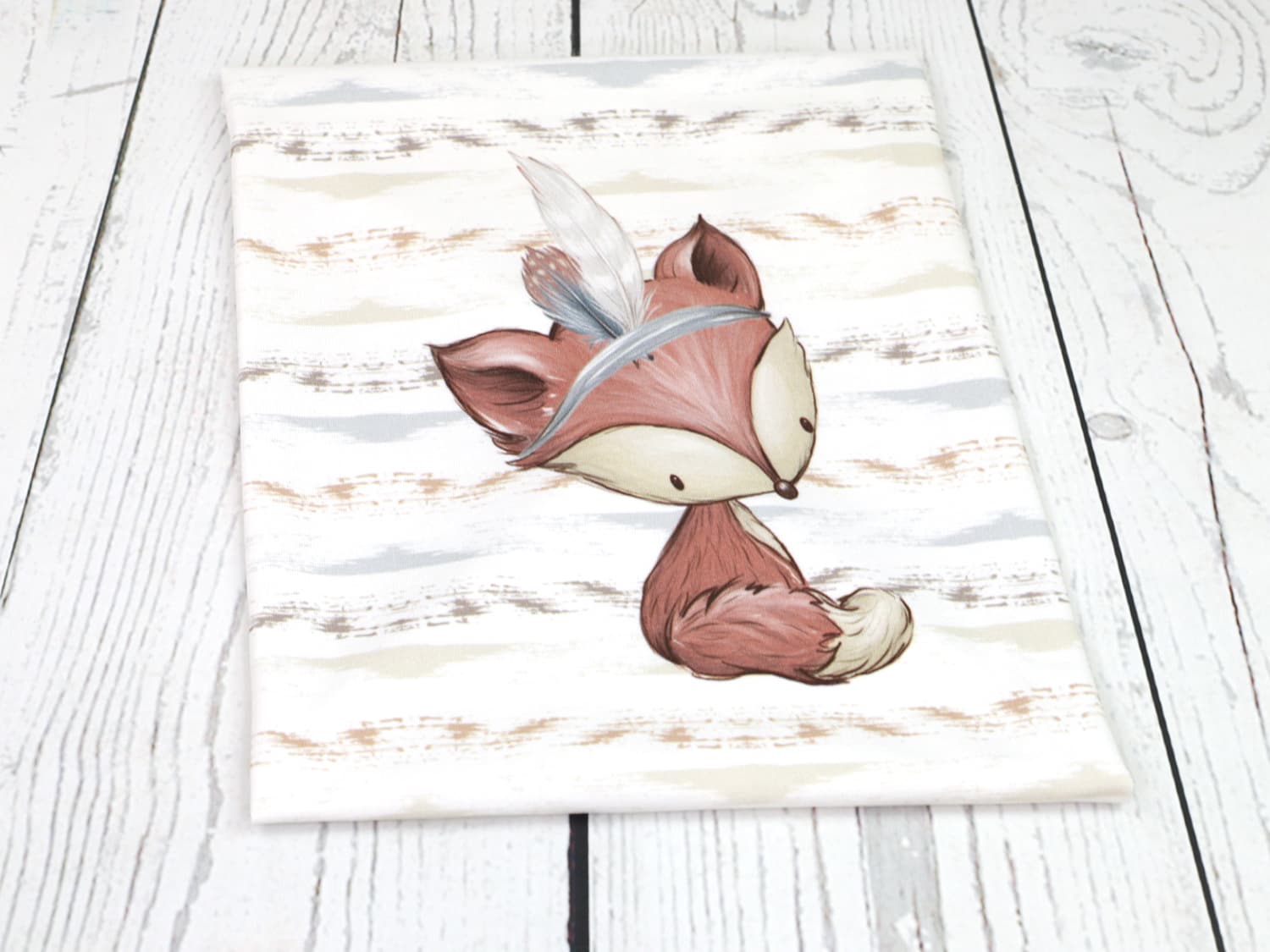 stoff-jersey-baumwolle-baumwolljersey-panel-indianer-fuchs-streifen-aztek-fox