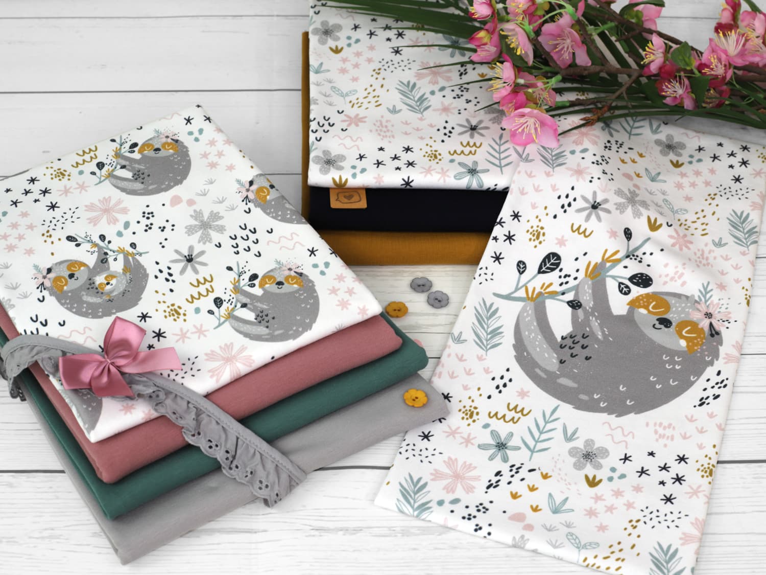 Jersey Stoff Jungle Friends Faultier- online kaufen – Kathi