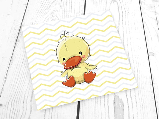 stoff-jersey-baumwolle-baumwolljersey-panel-tier-kleine-baby-ente-entchen-gelb-orange-chevron