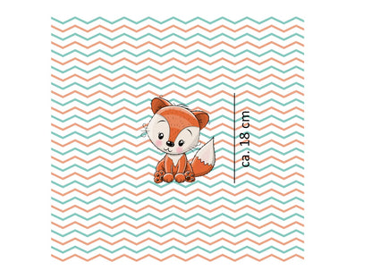 stoff-jersey-baumwolle-baumwolljersey-panel-tier-kleiner-baby-fuchs-fox-orange-aqua-chevron-masse