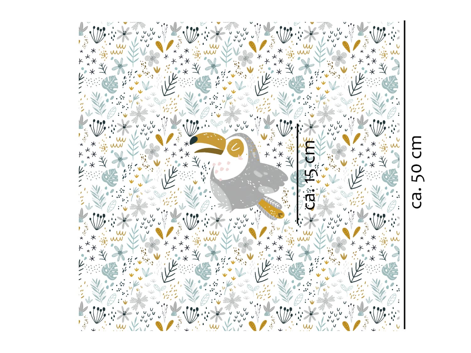 stoff-jersey-baumwolle-baumwolljersey-panel-tier-tukan-vogel-jungel-safri-wildtier-blumen-monstera-blaetter-masse